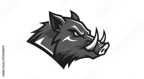 Powerful and aggressive stylized wild boar head illustration, depicting fierce determination and raw natural strength, ideal for sports mascots, strong branding emblems, or a bold visual identity