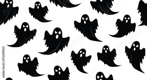 Seamless pattern with cute spooky ghosts halloween holiday design for textile, wallpaper, wrapping paper