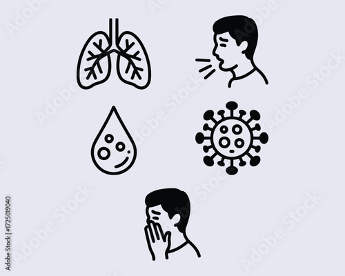 Illustrations Depicting Respiratory Illness Lung Virus Infection Coughing Sneezing and Disease Transmission Prevention Methods Awareness and Education about Respiratory Health and Safety