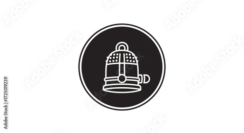 Monochrome graphic icon of a stylized bird cage. A minimalist design concept within a circular frame, offering a versatile symbol for modern digital and print applications