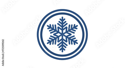 Sleek blue snowflake icon, framed by a double circle, signifying winter, cold, ice, and cooling elements for contemporary graphic design and digital use