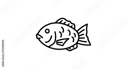 Stylized fish outline illustration, a versatile black vector graphic asset with a subtle nod to Japanese cultural aesthetics, perfect for creative projects and icon design