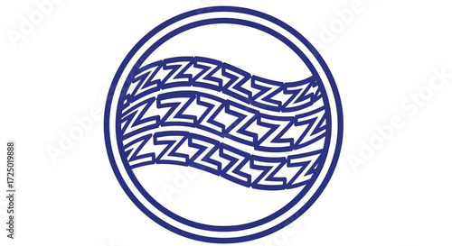 Abstract blue Z pattern forming wavy lines within a circular emblem, symbolizing calm, sleep, or serene motion, ideal for logos or quiet-themed designs