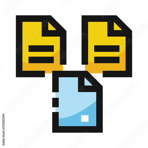 Three document icons two yellow and one blue