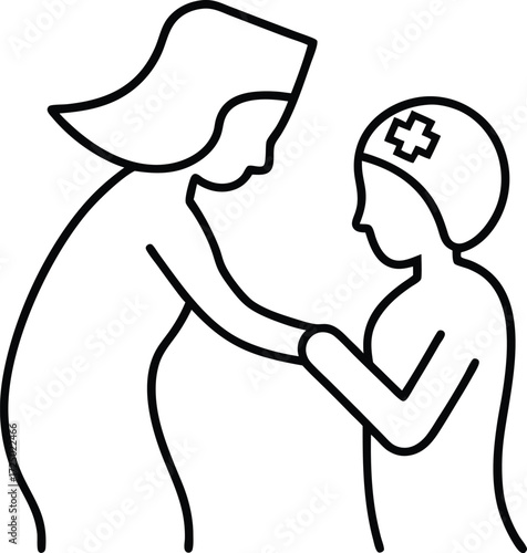 abstract line art nurse helping patient illustration on transparent