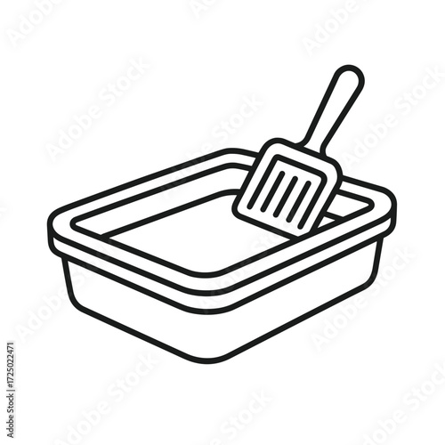 Cat litter box with scoop in black and white line art design  
