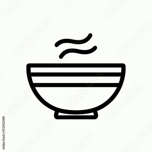 Bowls of steaming soup in minimalist line art style  