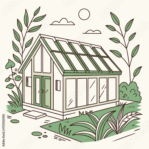 Illustration of a greenhouse this vector graphic showcases a structure for cultivating plants, ideal for gardening, sustainable living, and environmental themes