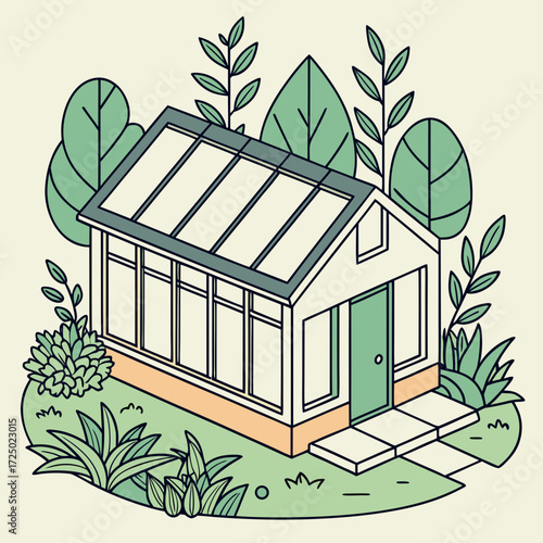 Illustration of a greenhouse this vector graphic showcases a structure for cultivating plants, ideal for gardening, sustainable living, and environmental themes
