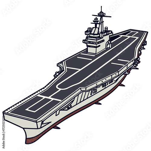 Illustration of an aircraft carrier, a naval vessel designed for deploying and recovering aircraft, showcasing maritime power and strategic capabilities
