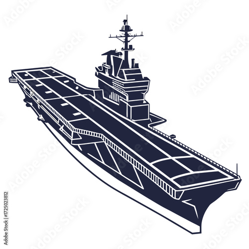 Vector art of a formidable aircraft carrier stands as a symbol of naval power and technological prowess, a floating fortress ready to defend and project strength across the seas