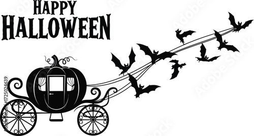 Happy halloween carriage with bats for holiday celebration and spooky designs, vector illustration
