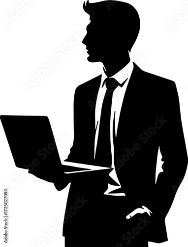 Icon businessman work silhuette with laptop