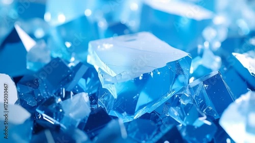 Blue gelatin cubes closeup