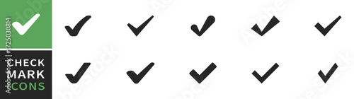 Check mark vector icon set. Check marks or ticks. Checked check box sign. Approved symbol. Black confirm symbol isolated on white background. Correct vote choise. Vector Illustration. EPS 10