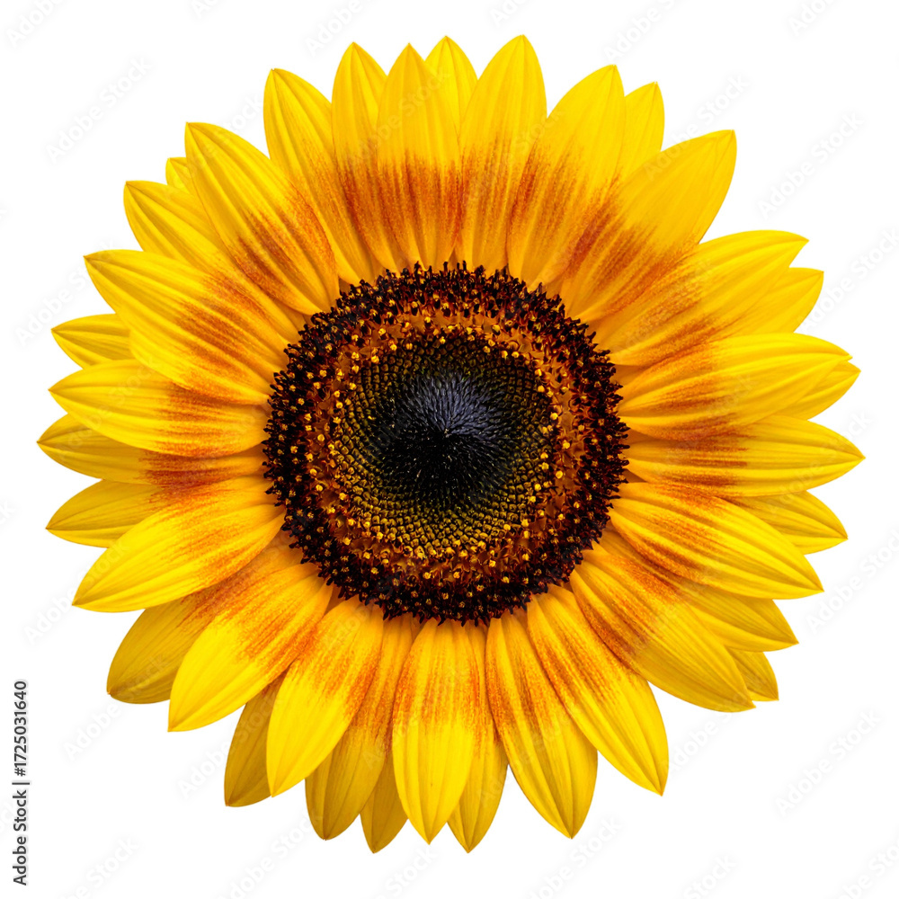 Fototapeta premium Bright Detailed Close Up Sunflower Blossom with Black Background