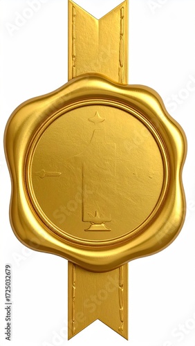 Golden wax seal with a number one emblem, affixed to a gold ribbon, suggesting quality or achievement