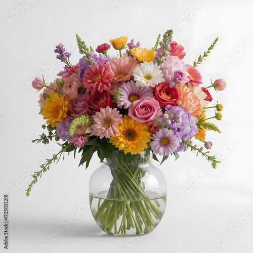 Wallpaper Mural Vibrant mixed flower bouquet in glass vase roses gerbera daisies seasons Torontodigital.ca