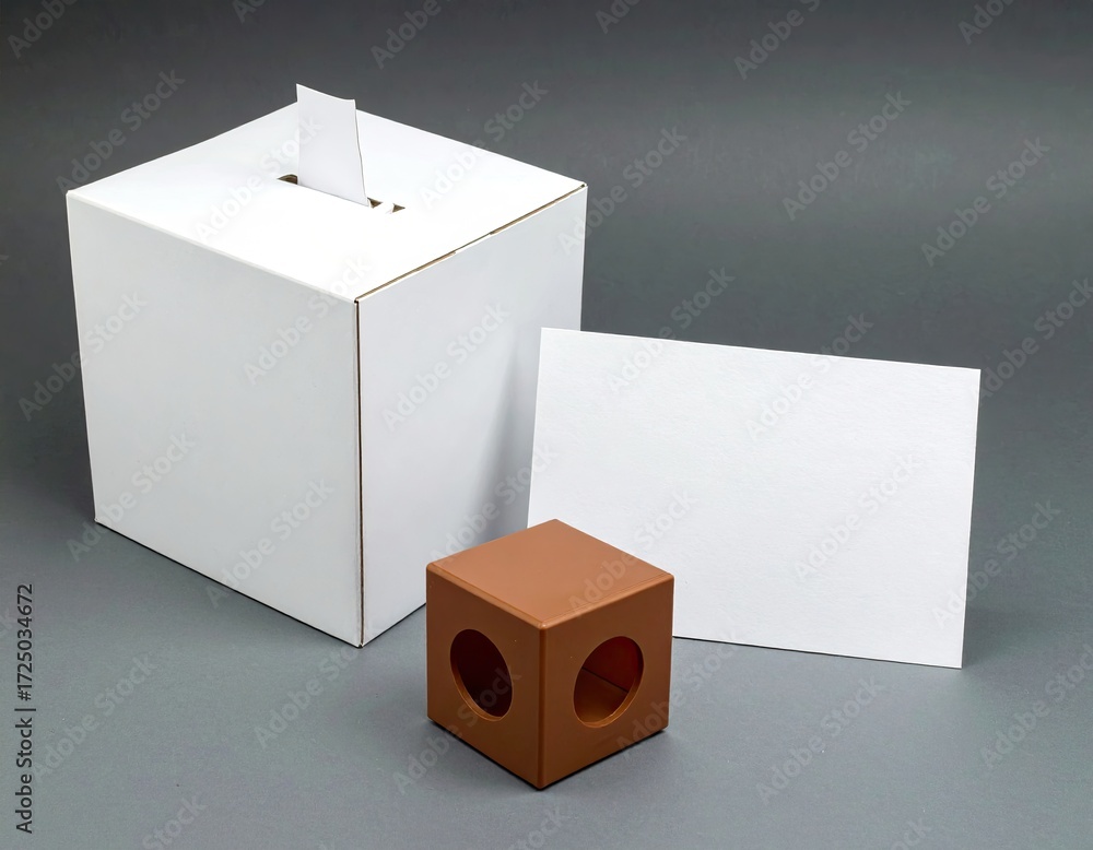 Fototapeta premium White cardboard ballot box and smaller brown cube
