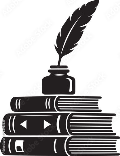 Education and Knowledge Logo Stacked Books and Inkwell Art