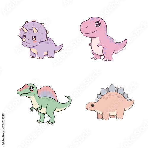 animal vector of Kawaii style dinosaur cartoon pastel colors