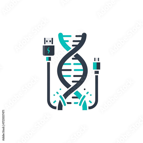DNA data transfer icon, digital genetics icon set, gene technology concept illustration, biotechnology graphic, innovative science icon