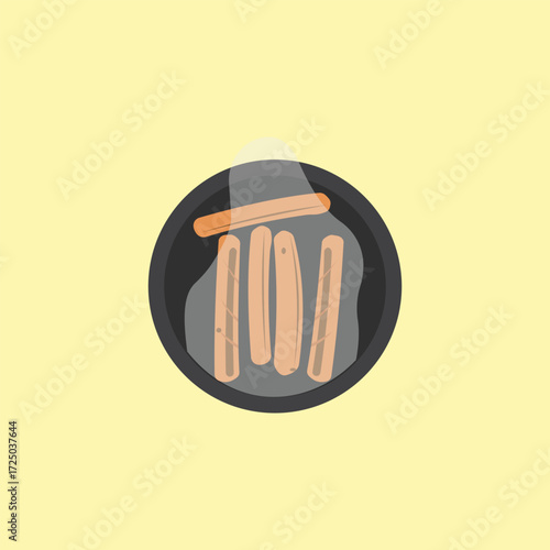 Barbecue sausages grilled on a hot pan vector illustration