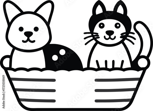 cute pets patterned baskets illustration on transparent