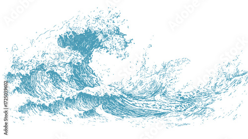 Big Ocean waves, blue color vector