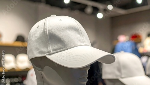 White baseball cap on mannequin in store