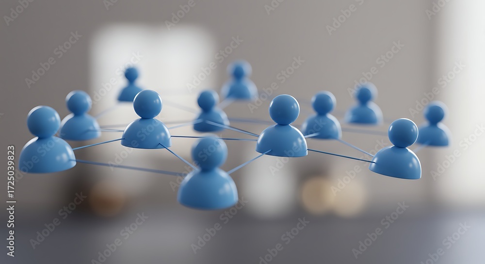 Obraz premium Interconnected Blue Figures: A Networked Minimalist Composition