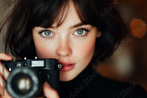 young woman with camera
