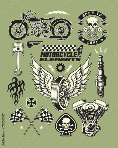 Vintage Biker Motorcycle Vector Elements Set Graphic Art Illustration editable vector transparent Background for t-shirt mug wall stickers wallpaper sticker design multipurpose use in high definition 