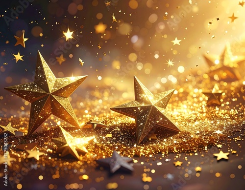 Golden Stars Festive Background.