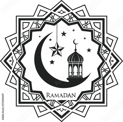 Celebrating Ramadan with spiritual reflection during the holy month under a crescent moon and lantern