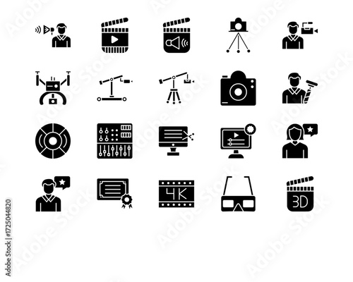 Video Production Line Vector Icons