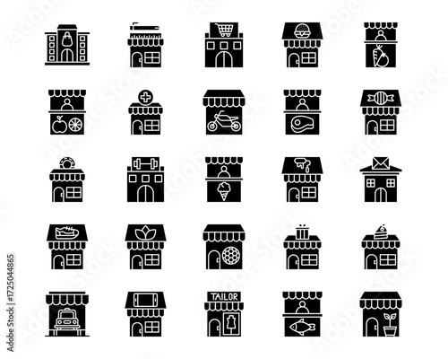 Shops and Stores Line Vector Icons