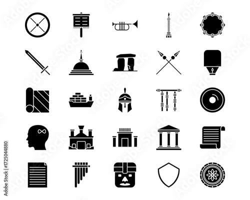Ancient Civilization Line Vector Icons