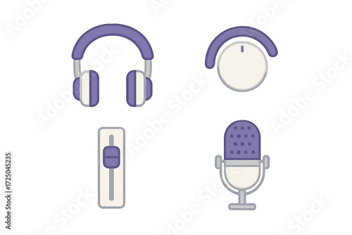 Modern audio headphones microphone volume knob and fader for sound production