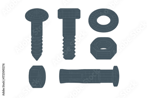 Assortment of metal fasteners including screws, bolts, nuts, and washers for construction and repair projects