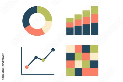 Modern data visualization charts and graphs for business analysis, financial reporting, and statistical presentation