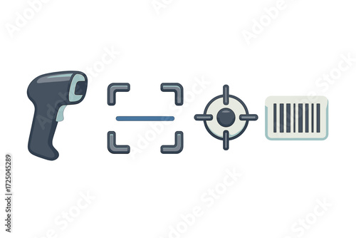 Barcode scanner, digital scanning frame, target symbol, and product identification code for efficient inventory management and retail operations