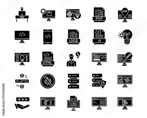 Computer Programming Line Vector Icons