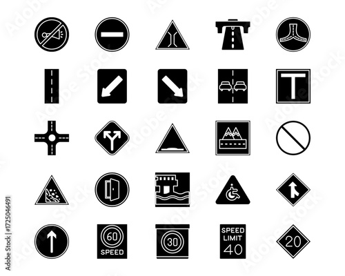 Road Signs Line Vector Icons