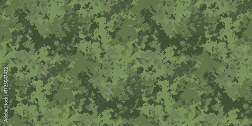 Abstract digital camouflage pattern.  Versatile green hues blend seamlessly for backgrounds, textures, and design elements. Ideal for military, gaming, or outdoor themes.