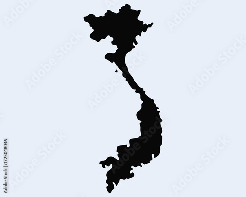 Detailed Silhouette Map of Vietnam A Southeast Asian Nation Known for its Beaches Rivers Buddhist Pagodas and Bustling Cities Depicted in Black