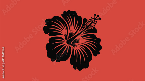 Vibrant hibiscus bloom on coral background evokes tropical paradise and summer bliss, perfect for Hawaiian themes or floral designs on textiles