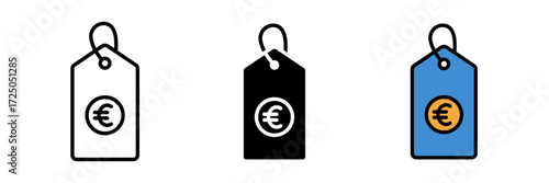 Euro tag icon in Discount Tag Icon set stroke, filled and colored concept for web design.