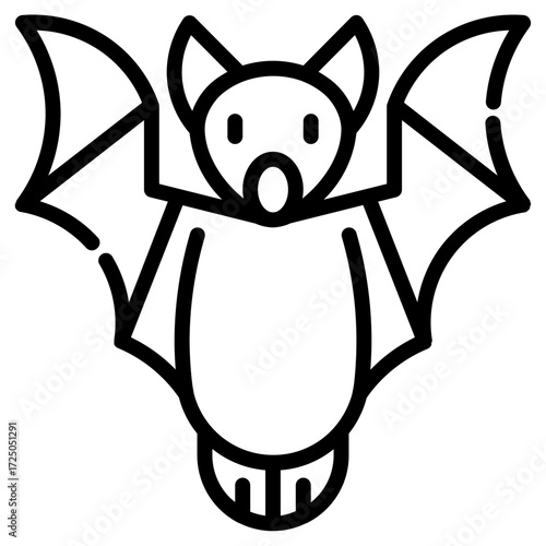 Bat. This is a vector single icon with a dashed line style. It is suitable for various purposes, including website design, mobile app design, and logo design.