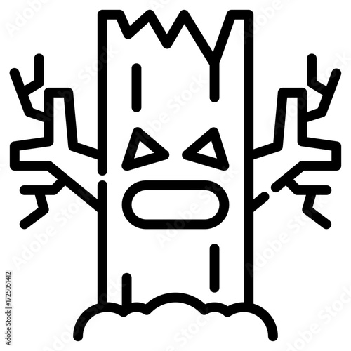Creepy tree. This is a vector single icon with a dashed line style. It is suitable for various purposes, including website design, mobile app design, and logo design.